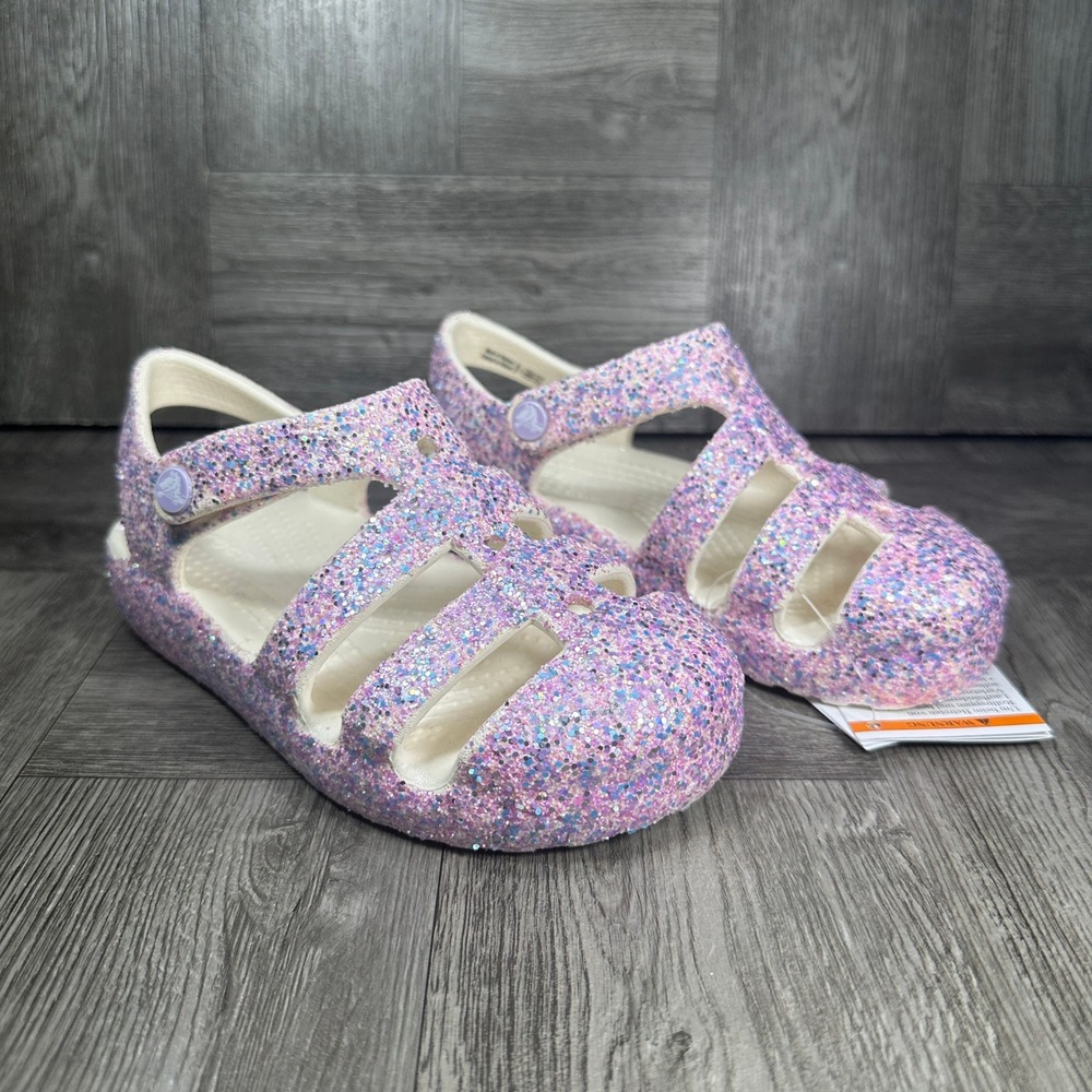 Crocs Fisherman Sandal Kids C11 Pink Glitter Sparkly Lightweight NEW - Picture 5 of 8